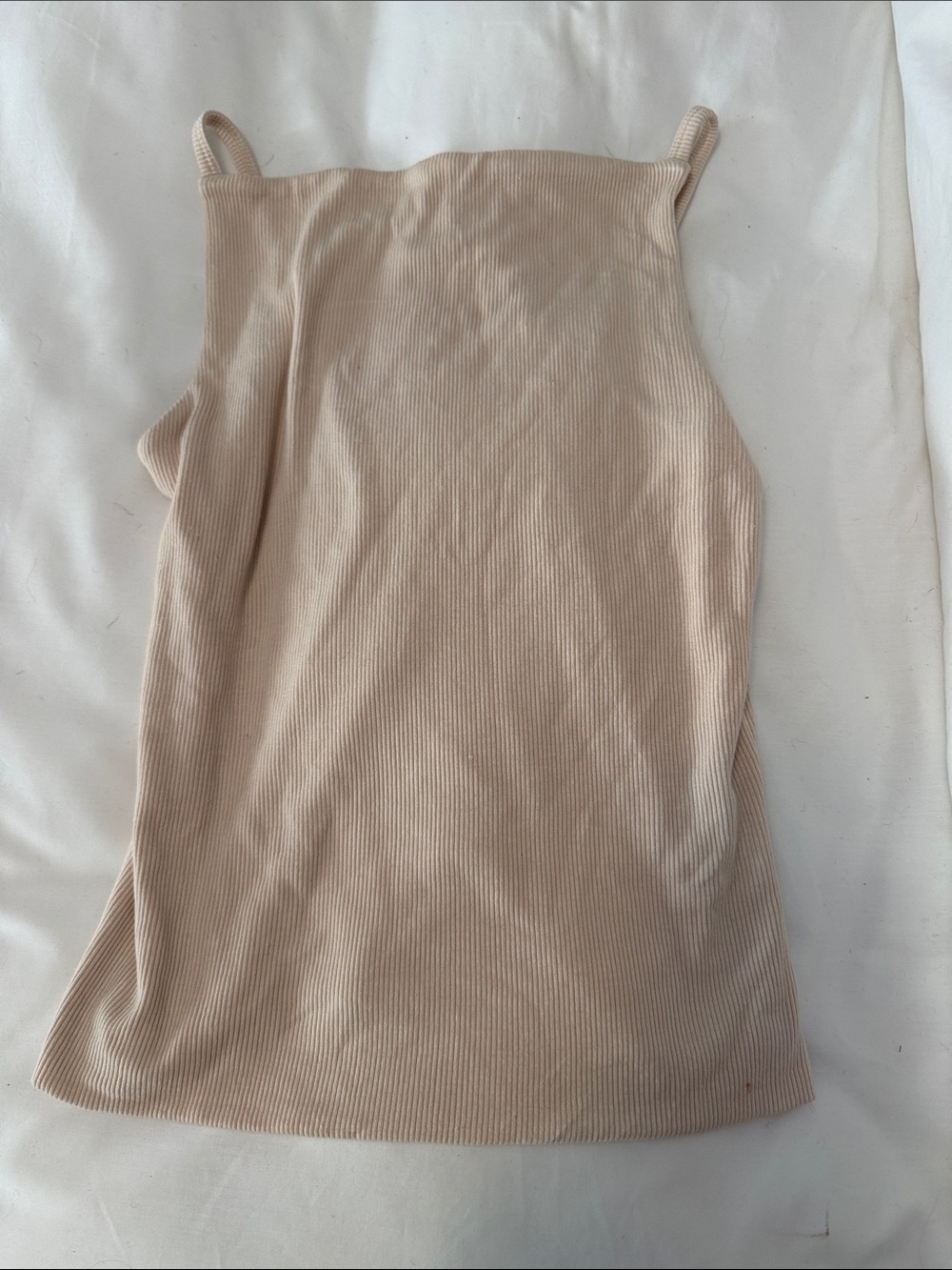Ribbed Beige Spaghetti Strap Tank Top